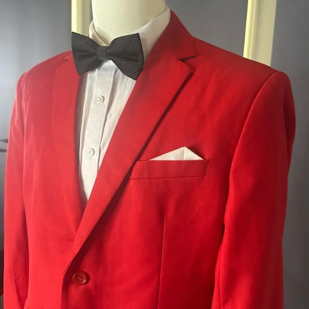 Men’s Red Slim Fit Suit Jacket Blazer Prom Party Formal Size 42 NWOT